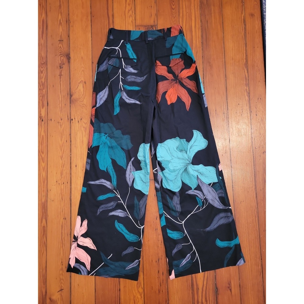 The Kit Leigh Trouser Leigh Upstate Florals Womens 6 High Waisted Wide Leg Black - Picture 6 of 14